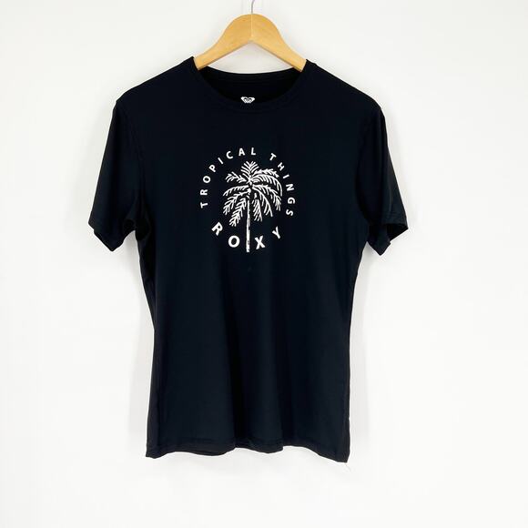 Roxy Tropical Things Short Sleeve Rash Guard Black Size Large - Picture 1 of 5